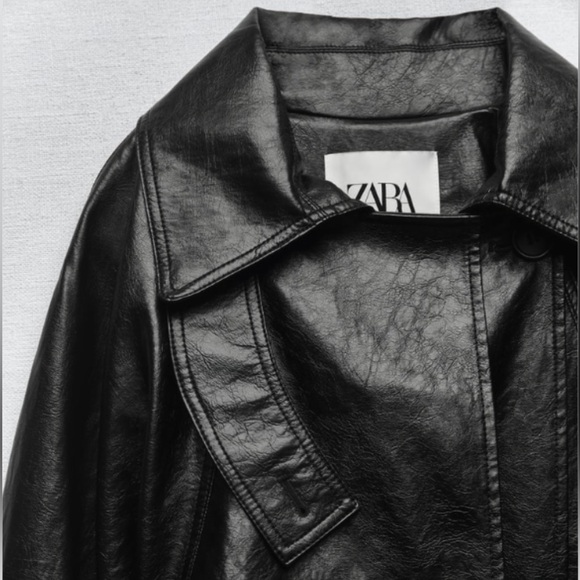 ZARA BELTED FAUX LEATHER TRENCH COAT - Picture 5 of 8